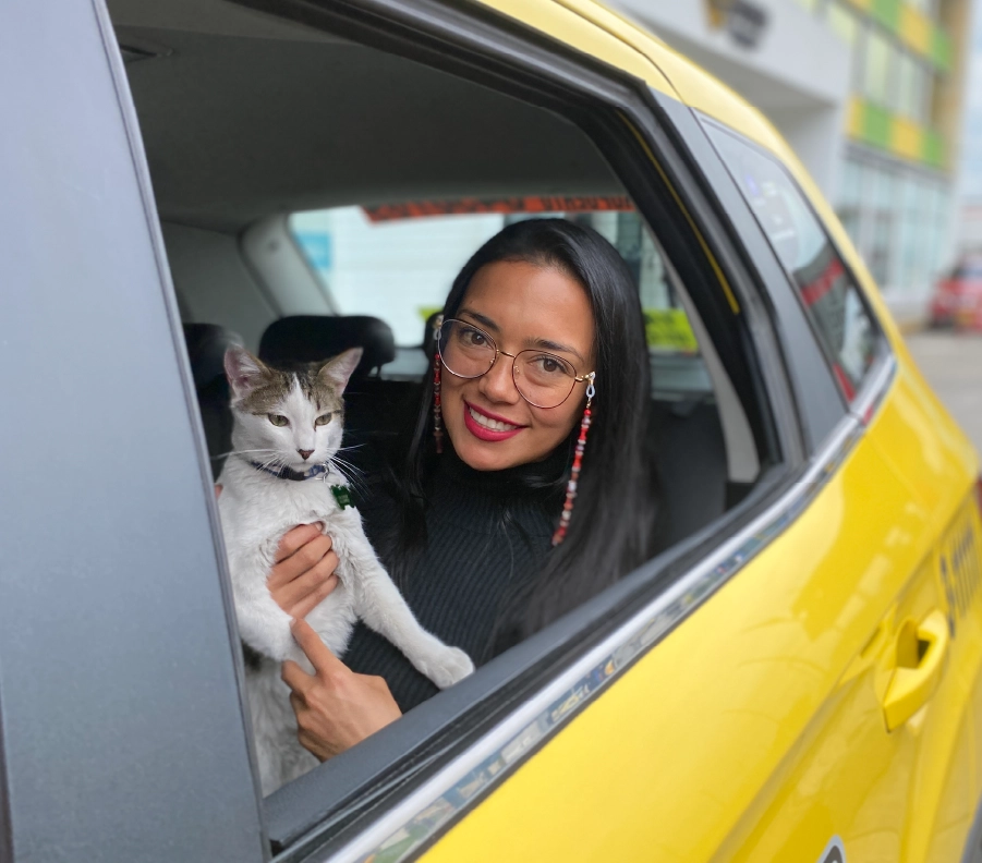 img contenido Mujer viajera con gato