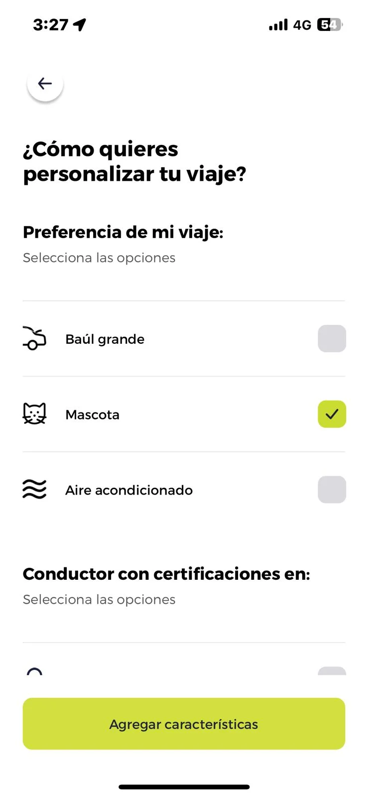 Selecciona la opción de personalizar viaje con opción mascota