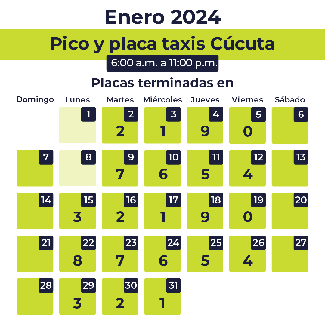 Tabla pico y placa taxis Cucuta